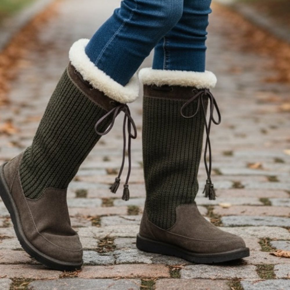 Ugg Green Knit & Brown Suede Winter Boots